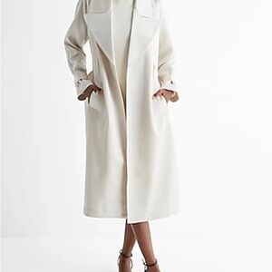Elegant White Long Satin Trench Coat - XL